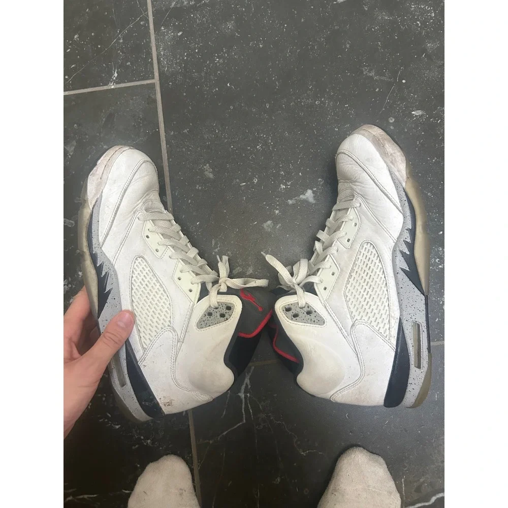 Jordan 5 Retro White Cement Mens Size 13 White Red Black 136027-104 Sneaker